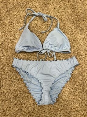 Shade & Shore Pale Blue Bikini Bottom with Ruffle Trim